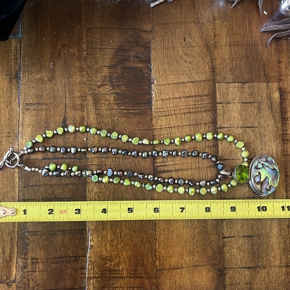 ABALONE, PERIDOT, FRESH WATER PEARL and sterling necklace - Picture 10 of 10